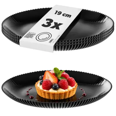 3x Desertni krožnik 19 cm Krožniki za torte Rebrasti stekleni krožniki Majhni