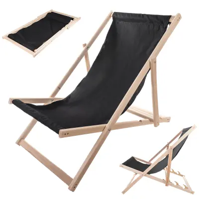 Leseni vrtni ležalnik za na plažo, zložljiv za teraso, črne barve, poljski proizvajalec