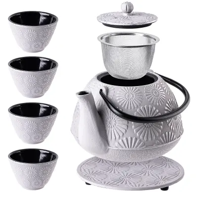 Litoželezni čajnik, vrč, zeliščni čajnik, 1100 ml, 4 skodelice, siv
