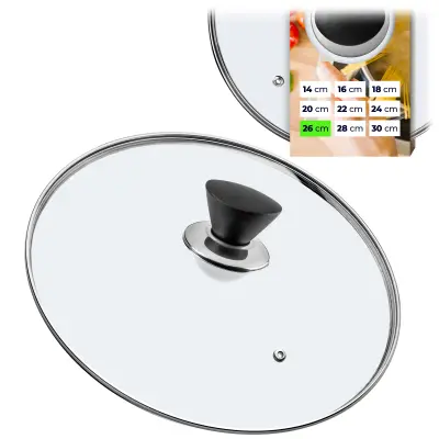Stekleni pokrov 26 cm Univerzalna ponev, odporna na vročino