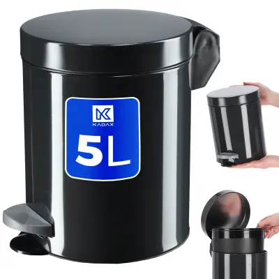 Koš za odpadke 5L s pedalom, črn, jeklen