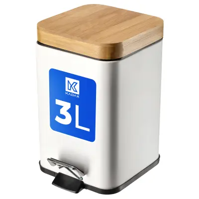 Koš za odpadke iz belega bambusa, nagibni s pedalom, 3 l