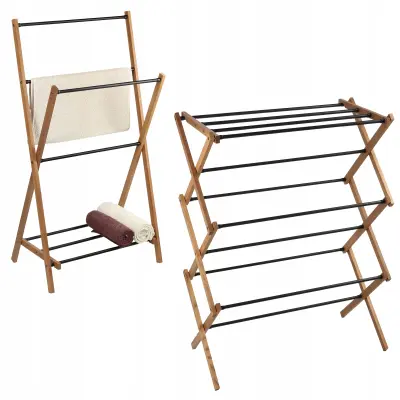 Vertikalni leseni sušilnik perila + leseno stojalo za kopalnico