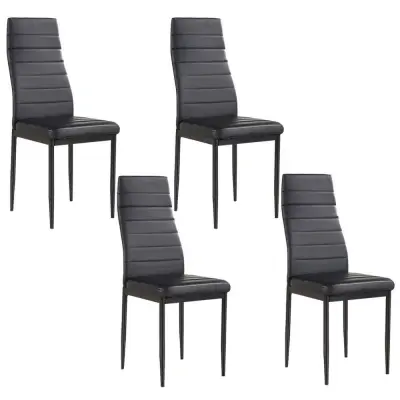 4-delni črni jedilni stol set z ergonomsko zasnovo in trdnim kovinskim okvirjem