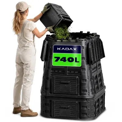 Modularni vrtni kompostnik, odporen proti zmrzali, celoletno močan, črne barve, 740 l