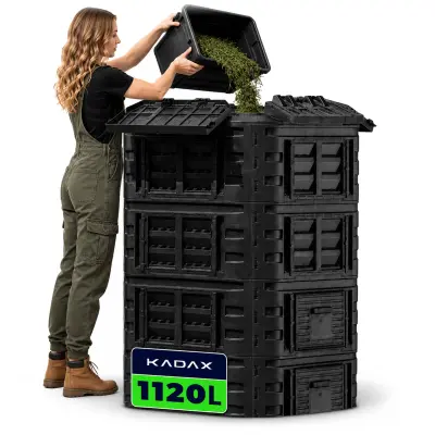 Modularni vrtni kompostnik 1120 l, odporen proti zmrzali, rezervoar za gnojilo, črne barve