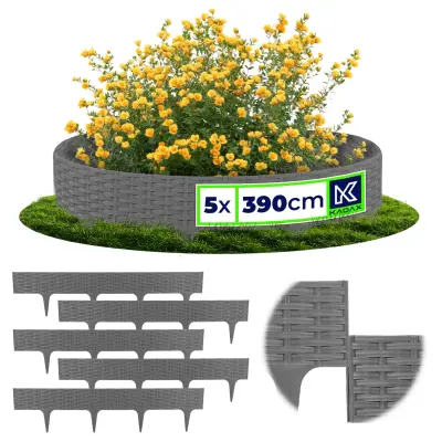 Obroba za trato Vrtna palisada Ograja za vožnjo siva kamena 390 cm 5 kosov