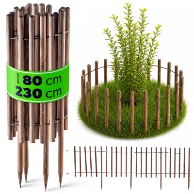 Vrtna obroba Palisade 230 cm Lesena ograja za trato, zabita, rjava