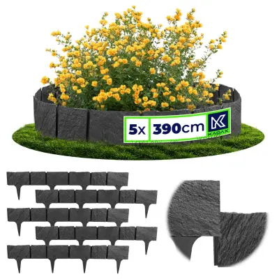 Obroba za trato Vrtna palisada Ograja za vožnjo Antracit 390 cm 5 kosov