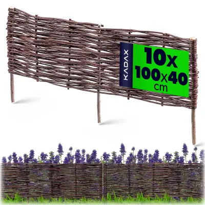 Vrtna palisadna ograja iz pletenega pletja, 100x40 cm, komplet 10 kosov
