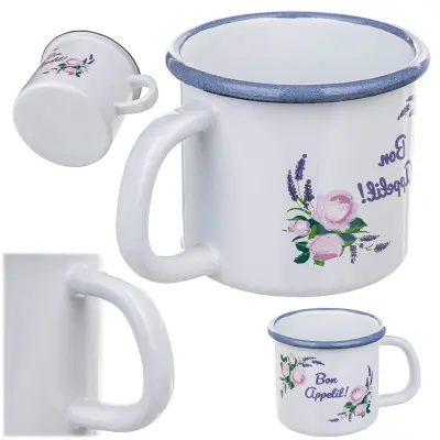 Emajlirana skodelica 400 ml, lonček 8 cm, retro darilo z ročajem