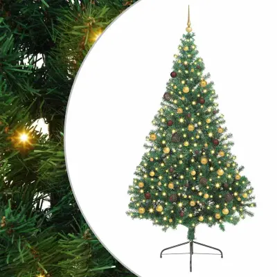 vidaXL Umjetna preddekorirana božićna jelka Zelena 240 cm PVC
