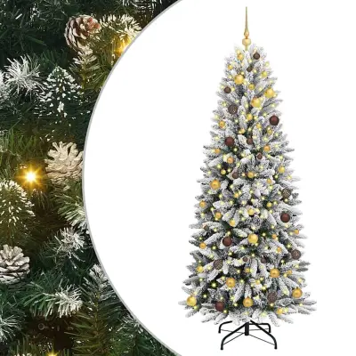 vidaXL Umestno božično drevo Bela 210 cm PVC, plastika, jeklo in PE