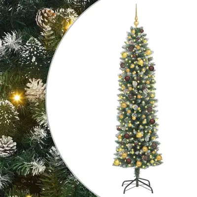 vidaXL Umetno vitko božično drevo med 300 LED Zelena in Bela 210 cm