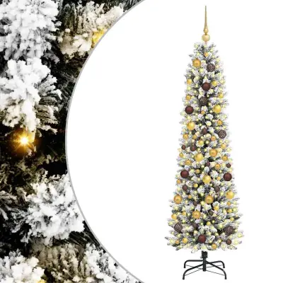 vidaXL Umestno božično drevo Bela 180 cm PVC, kovina in plastika