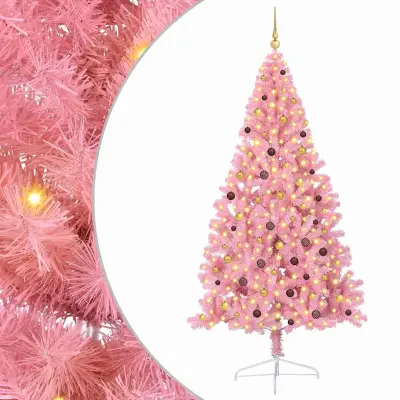 vidaXL Umjetna preddekorirana božićna jelka Roza 240 cm PVC