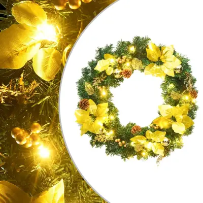 vidaXL Božični venec z LED lučkami zelen 60 cm PVC