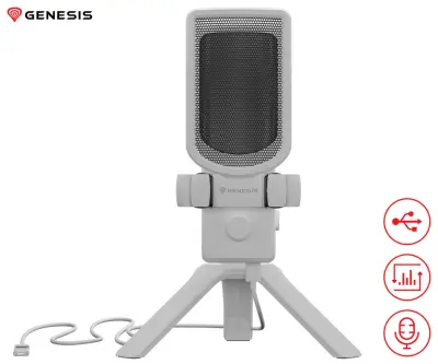 GENESIS RADIUM 250 profesionalni mikrofon, namizni / studijski, 192kHz, POP filter, MUTE / GAIN, jack 3.5mm, USB-C, PC, RGB LED, bel