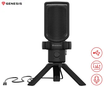 GENESIS RADIUM 250 profesionalni mikrofon, namizni / studijski, 192kHz, POP filter, MUTE / GAIN, jack 3.5mm, USB-C, PC, RGB LED, črn
