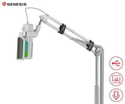 GENESIS RADIUM 251 profesionalni mikrofon, namizni / studijski, 192kHz, POP filter, MUTE / GAIN, jack 3.5mm, USB-C, PC, RGB LED, bel