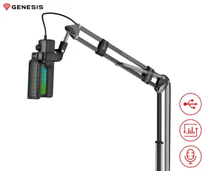 GENESIS RADIUM 251 profesionalni mikrofon, namizni / studijski, 192kHz, POP filter, MUTE / GAIN, jack 3.5mm, USB-C, PC, RGB LED, črn