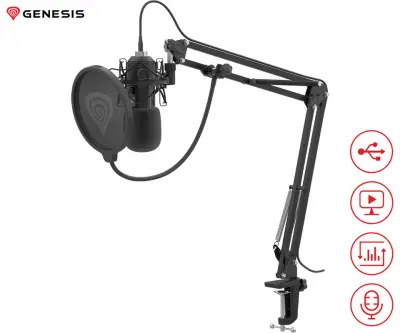 GENESIS RADIUM 400 G2 profesionalni mikrofon, namizni / studijski, 192kHz, gumbi za upravljanje, MUTE / GAIN, nastavljiva roka, USB-A, USB-C