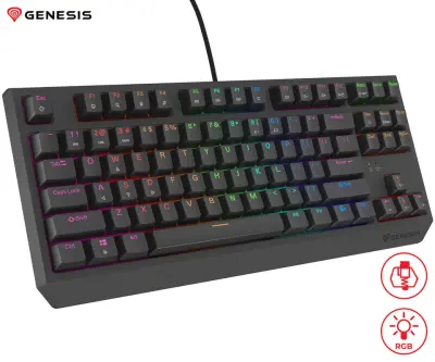GENESIS THOR 230 TKL Lite gaming mehanska tipkovnica, žična, RGB LED, Hot-Swap, Anti-Ghosting, Outemu Red stikala, programska oprema, črna