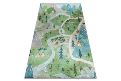 BAMBINO 61550 pralna preproga Gozd, ulice, gore za otroke protizdrsna - zelena / siva 140x200 cm