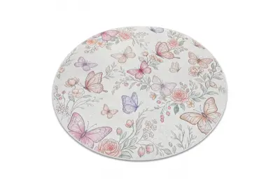 BAMBINO 61450 krog pralna preproga Metulji za otroke protizdrsna - krema / roza cercle 160 cm