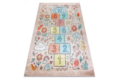 BAMBINO 61470 pralna preproga poskočnice, številke, cvetje za otroke protizdrsna - roza / modra 140x190 cm