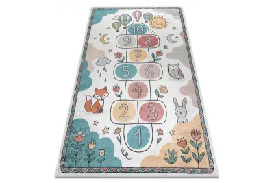 BAMBINO 61440 pralna preproga poskočnice, številke, baloni za otroke protizdrsna - kremna / zelena 140x190 cm