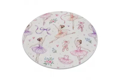 BAMBINO 61600 krog pralna preproga Ballerina za otroke protizdrsna - krema / roza cercle 120 cm