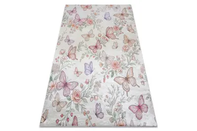 BAMBINO 61450 pralna preproga Metulji za otroke protizdrsna - krema / roza 120x170 cm