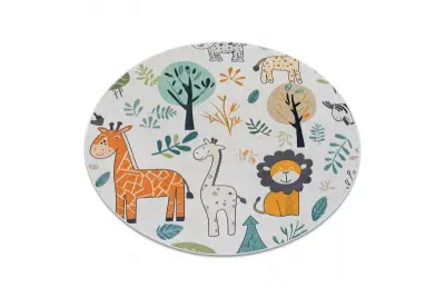 BAMBINO 61570 krog pralna preproga Živali, Afrika za otroke protizdrsna - krema / zelena cercle 160 cm