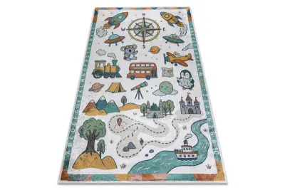 BAMBINO 61420 pralna preproga Potovanje, abeceda, številke, za otroke protizdrsna - kremna / zelena 80x150 cm