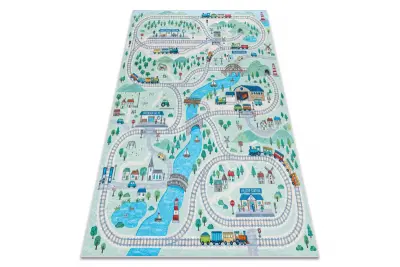 BAMBINO 61530 pralna preproga Reka, tiri, vlak za otroke protizdrsna - zelena / siva 200x290 cm