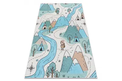 BAMBINO 61590 pralna preproga Reka, tiri, vlak za otroke protizdrsna - krem / modri 120x170 cm