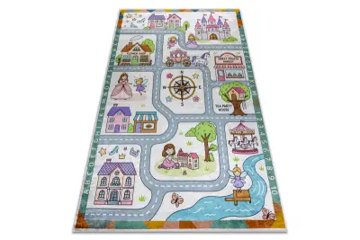 BAMBINO 61430 pralna preproga Princesa, abeceda, ulice za otroke protizdrsna - siva / roza 140x200 cm