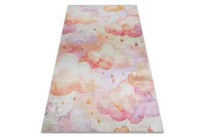 BAMBINO 61510 pralna preproga Oblaki, zvezde za otroke protizdrsna - krema / roza 200x290 cm