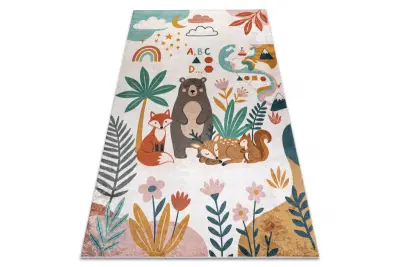 BAMBINO 61410 pralna preproga Živali, zvezde, oblaki za otroke protizdrsna - krema / zelena 160x220 cm