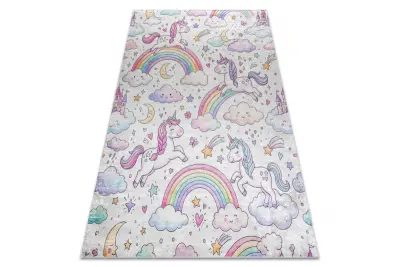 BAMBINO 61400 pralna preproga Samorog, mavrica za otroke protizdrsna - krema / roza 120x170 cm