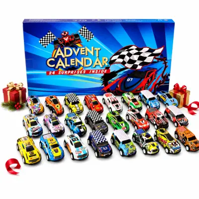 Adventni koledar za otroke z avtomobilčki, 24 dni presenečenj, mini dirkalni avtomobili | TURBOVENT