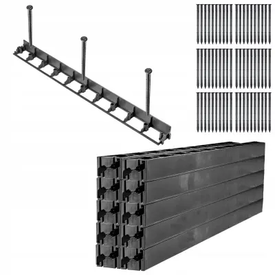 Plastični robnik za vrtno trato 5,8 cm 20 m + 60 sider komplet črne barve