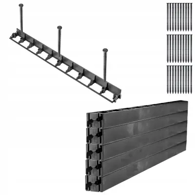 Plastični robnik za vrtno trato 5,8 cm 10 m + 30 sider komplet črne barve