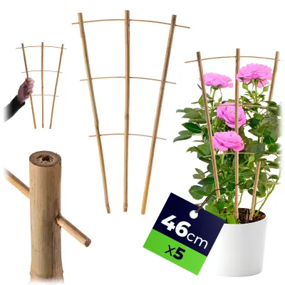 5x bambusova opora za lestev za rože, rastline, zelenjavo, vzpenjavke, trojna, 46 cm