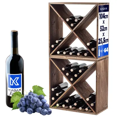 Stojalo za vino, leseno stojalo za 64 steklenic, omarica za alkohol, 104 cm, komplet 2 kosov