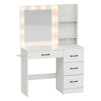 Toaletna mizica z LED-osvetlitvijo Bela toaletna mizica za ličenje