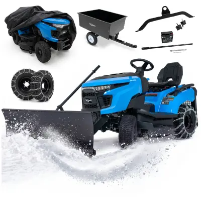 Vrtni traktor HEXWELT HW-TR-586 – 586 cm³, 12,5 kW, 107 cm, snežni plug, prikolica, verige in ponjava
