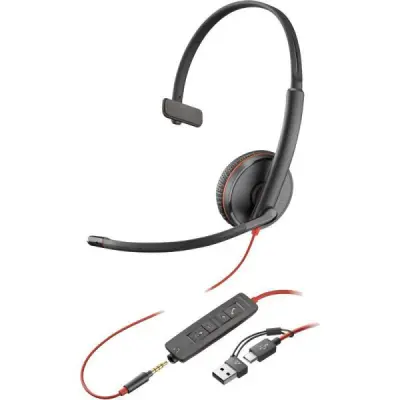 Blackwire 3215 USB-C mono slušalke (8X227AA) – z USB-A adapterjem in 3.5 mm priključkom