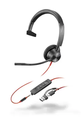 Blackwire 3310 USB‑C mono slušalke (8X217AA) – z USB‑A adapterjem in 3,5 mm priključkom